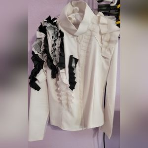 Gorgeous One of a Kind Ukrainian Designer Blouse with Accents, White, Size S